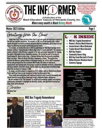 The Informer - The Black Educators’ Caucus  of Hernando County, Inc. Newsletter - Winter 2023 Edition