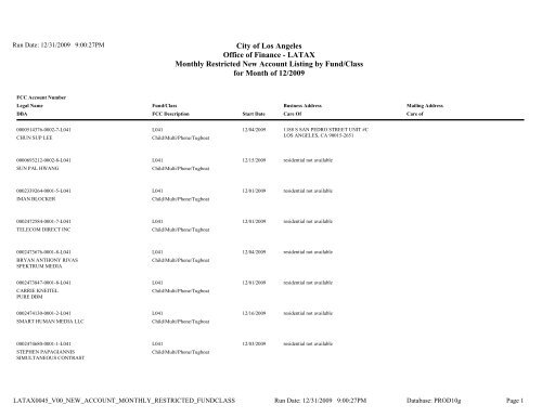 City of Los Angeles Office of Finance - LATAX Monthly Restricted ...