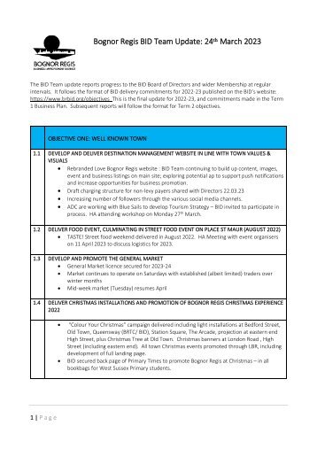 Bognor Regis BID Team Update: 24th March 2023