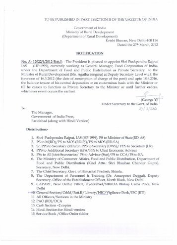 (Deputy Secretary level) to - Ministry of Rural Development