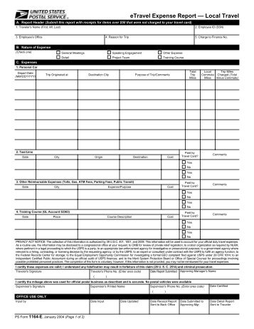 PS Form 1164-E, eTravel Expense Report ... - NALC Branch 908