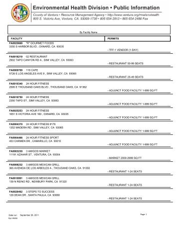 FACILITY PERMITS FA0025668 "R" GOURMET ... - County of Ventura