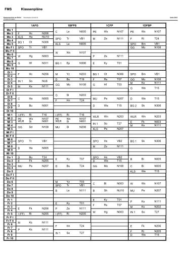 Stundenplan Klassen - Kantonsschule am Brühl