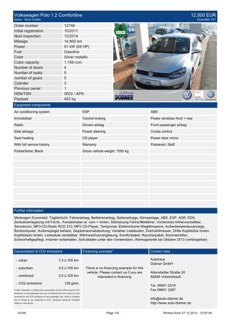 Volkswagen 1.4 Match Plus 63 (85 PS ... - Autohaus Dobner