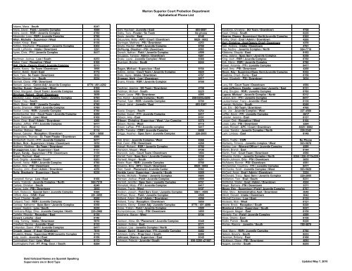 Marion Superior Court Probation Department Alphabetical Phone List Marion Superior Court Probation Department Alphabetical Phone List