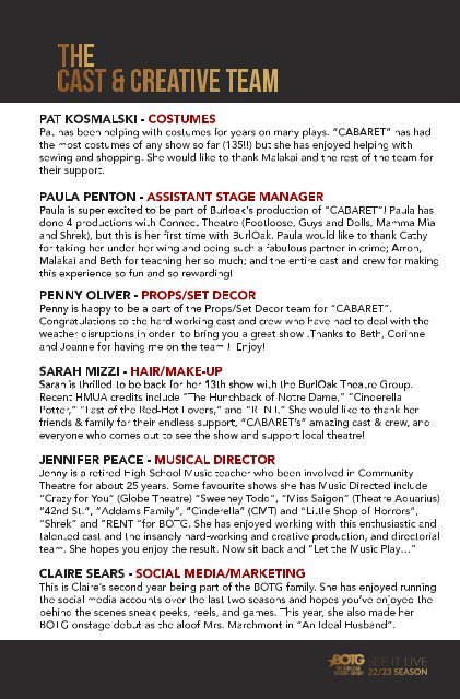 Cabaret The Musical - Program