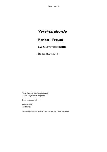 Vereinsrekorde Männer - LG-Gummersbach