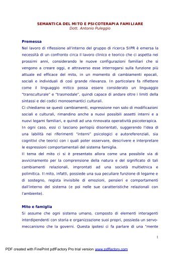 1 SEMANTICA DEL MITO E PSICOTERAPIA FAMILIARE Dott ... - sipr