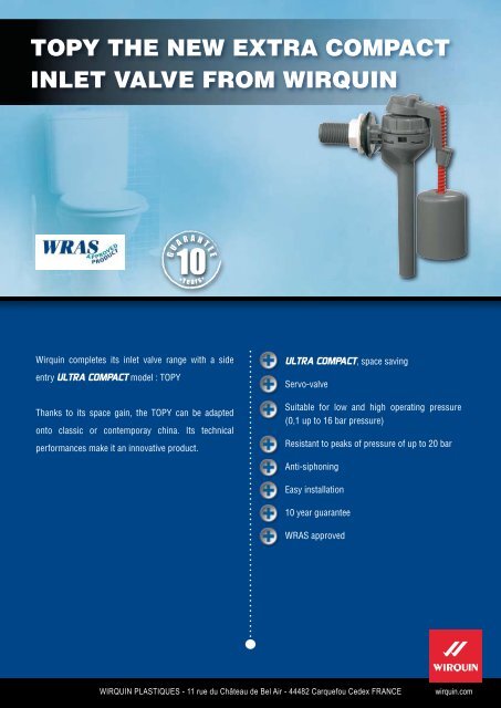 TOPY THE NEW EXTRA COMPACT INLET VALVE FROM WIRQUIN