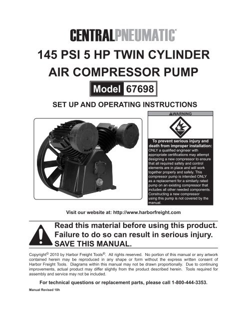 145 Psi 5 HP Twin Cylinder Air ComPressor PumP - Harbor Freight ...