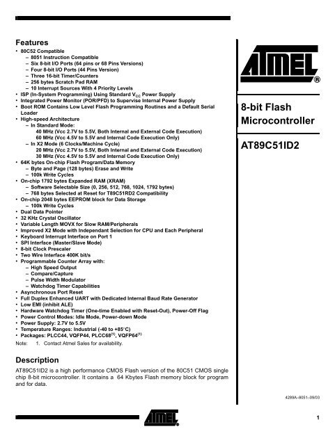 Atmel AT89C51ID2 Data Sheet - Keil