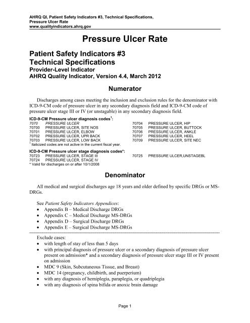 PSI 03 Pressure Ulcer Rate - Quality Indicators