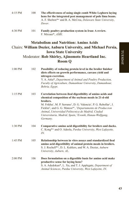 Poultry Science Association 101st Annual Meeting Program