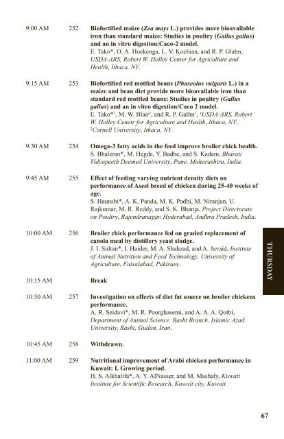 Poultry Science Association 101st Annual Meeting Program