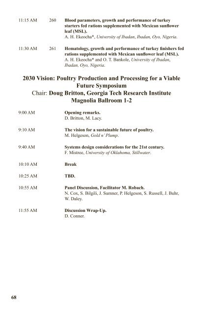 Poultry Science Association 101st Annual Meeting Program
