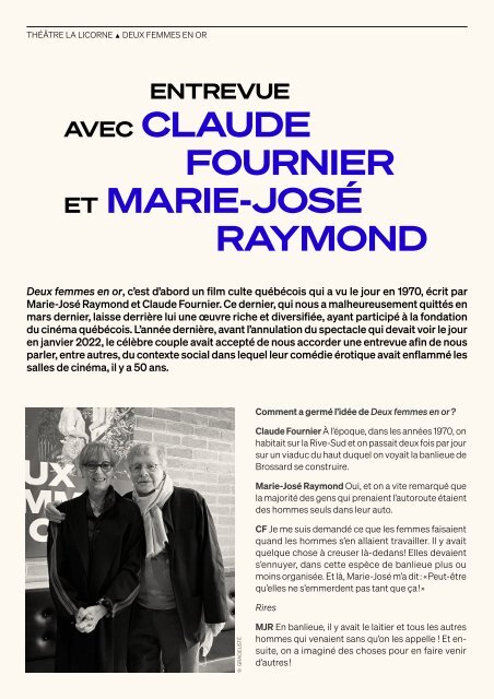 Programme de soirée - Deux femmes en or