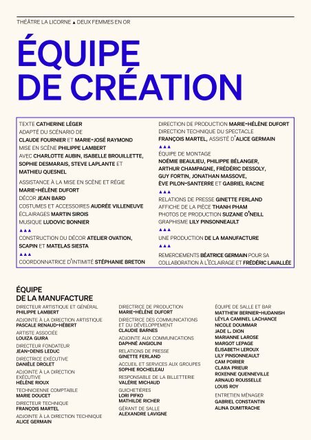 Programme de soirée - Deux femmes en or