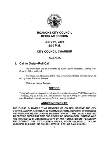 ROANOKE ClTY COUNCIL REGULAR SESSION ... - City of Roanoke