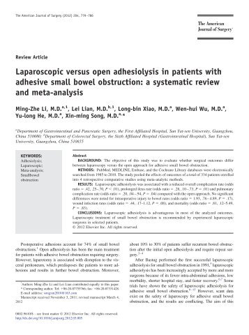 Laparoscopic versus open adhesiolysis in patients with adhesive ...