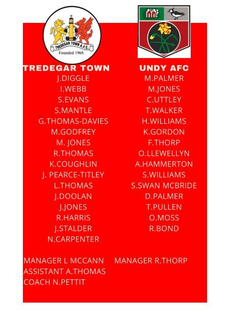 TREDEGAR TOWN VS NEWPORT CITY FC