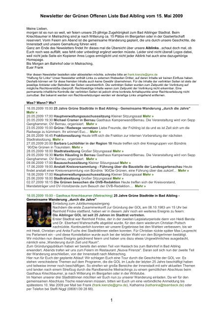 Newsletter Der Grunen Offenen Liste Bad Aibling Gol Bad Aibling