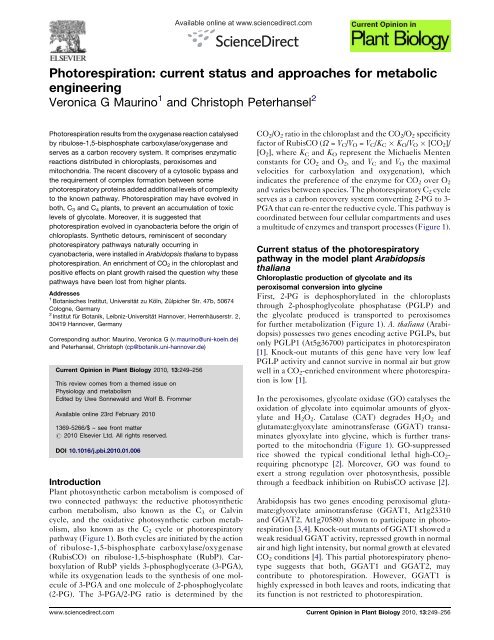 Photorespiration: current status and approaches for ... - iGRAD-Plant