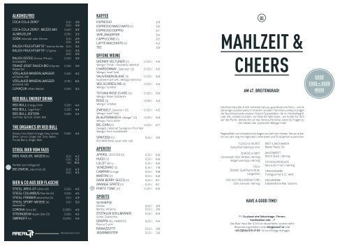 Speisekarte River Haus Bar & Grill 2023