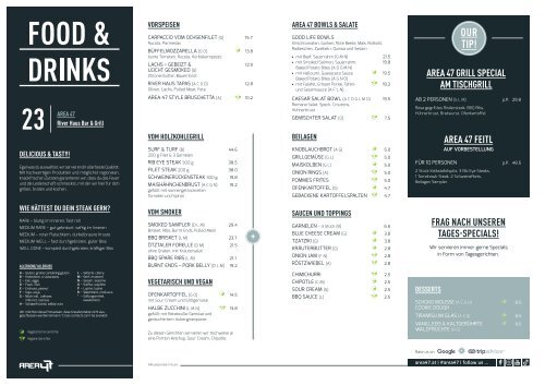 Speisekarte River Haus Bar & Grill 2023