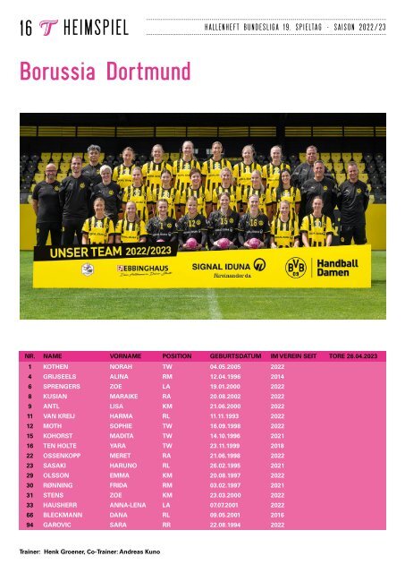 Hallenheft 26.04.2023 TUSSIES Metzingen - Borussia Dortmund
