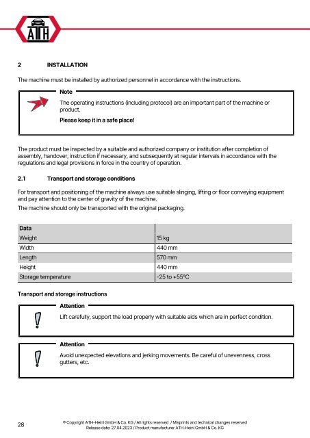 ATH-Heinl Changer accessories  ATH RB20-3 Multilingual