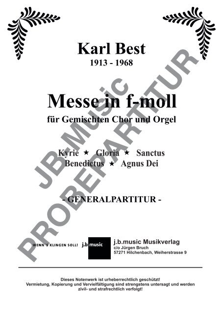Messe in f-moll (für Gemischten Chor und Orgel) Generalpartitur