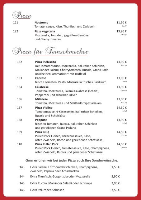 Speisekarte Ristorante Rossini Erfurt 2023