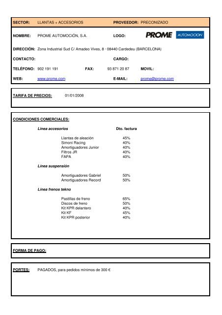 0801 Condiciones comerciales - Prome