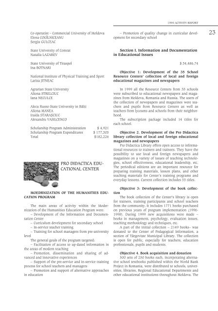 Activity report for 1999(PDF) - Soros Foundation Moldova