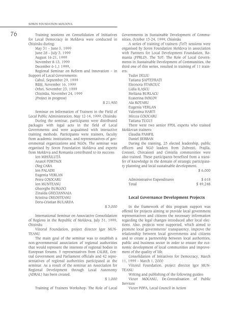 Activity report for 1999(PDF) - Soros Foundation Moldova