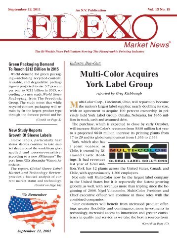 Multi-Color Acquires York Label Group - NV Publications.com