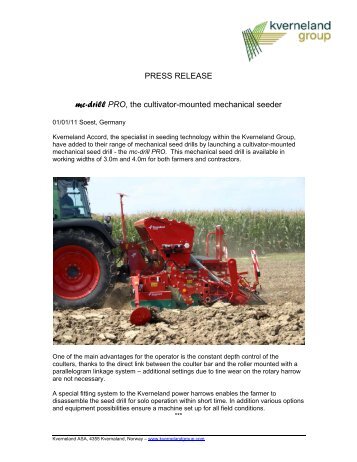 PRESS RELEASE mc-drill PRO, the cultivator ... - Kverneland