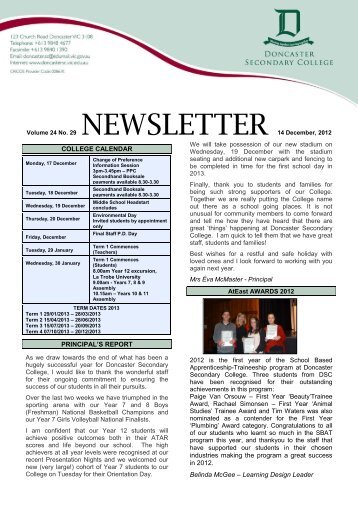 Newsletter - Doncaster Secondary College