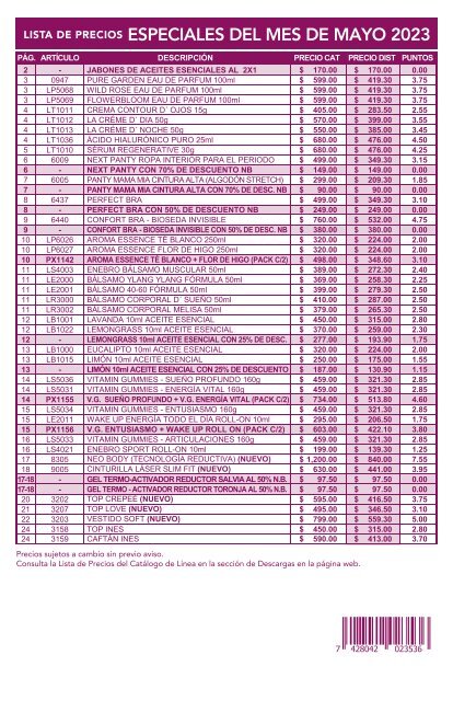 Lista de precios Mayo 2023