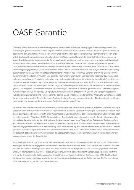 OASE Ersatzteilkatalog 2022 V1