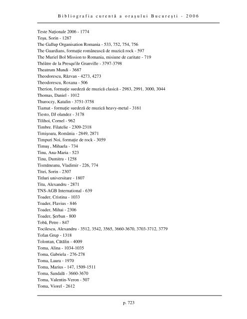 Bibliografia curent ă a ora ş ului Bucure ş ti - 2006 p. 595 INDEX ...