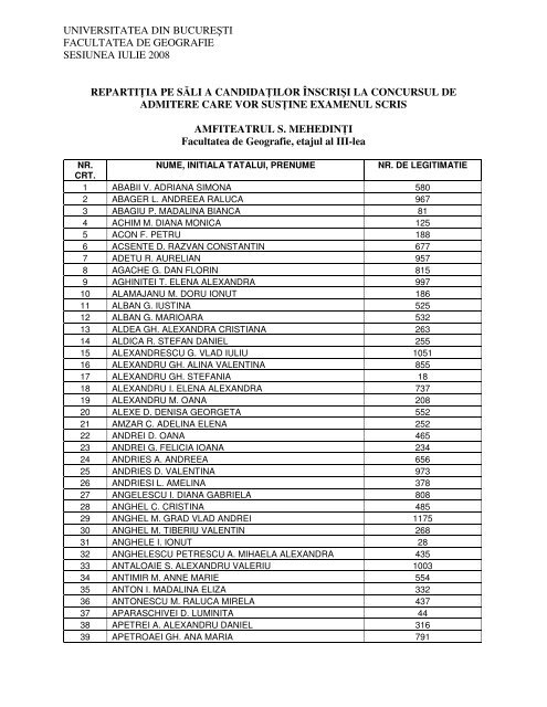 universitatea din bucureşti facultatea de geografie sesiunea iulie