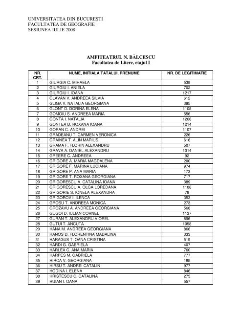 universitatea din bucureşti facultatea de geografie sesiunea iulie