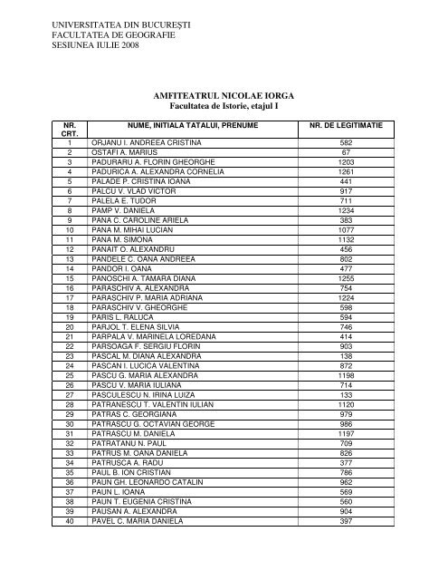 universitatea din bucureşti facultatea de geografie sesiunea iulie