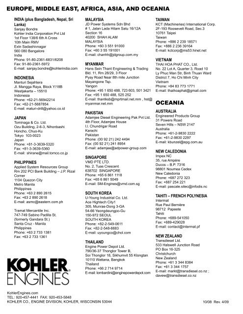 The World of KOHLER® Distributors - Kohler Engines