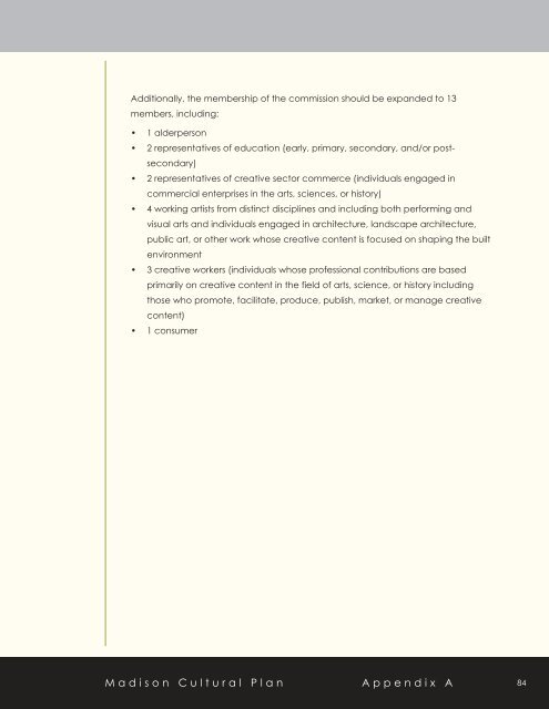 Madison Cultural Plan 2011 - City of Madison, Wisconsin