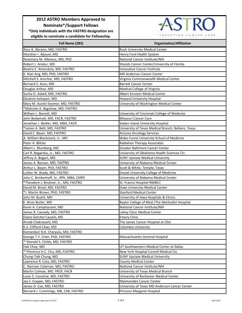 subset of Society members - ASTRO