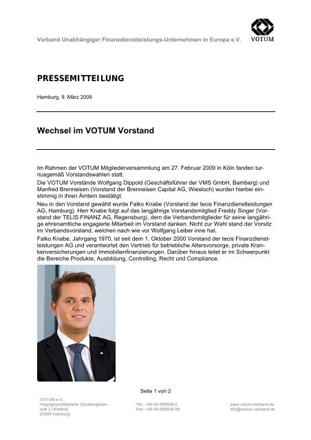 pressemitteilung - VOTUM Verband unabhängiger Finanzdienstleister