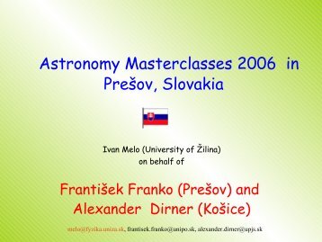 Ivan Melo (University of Žilina) on behalf of František Franko (Prešov ...