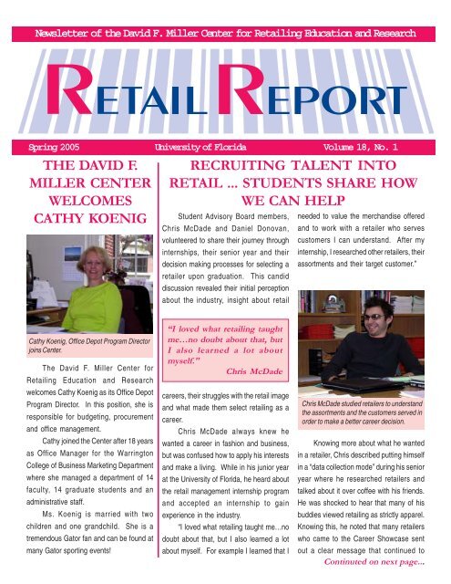 Newsletter of the David F. Miller Center for Retailing Education and ...